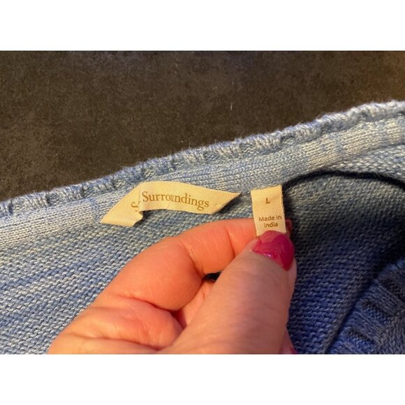 Soft Surroundings Blue Embellished Palenque Knit Sweater Sz L - Picture 6 of 8